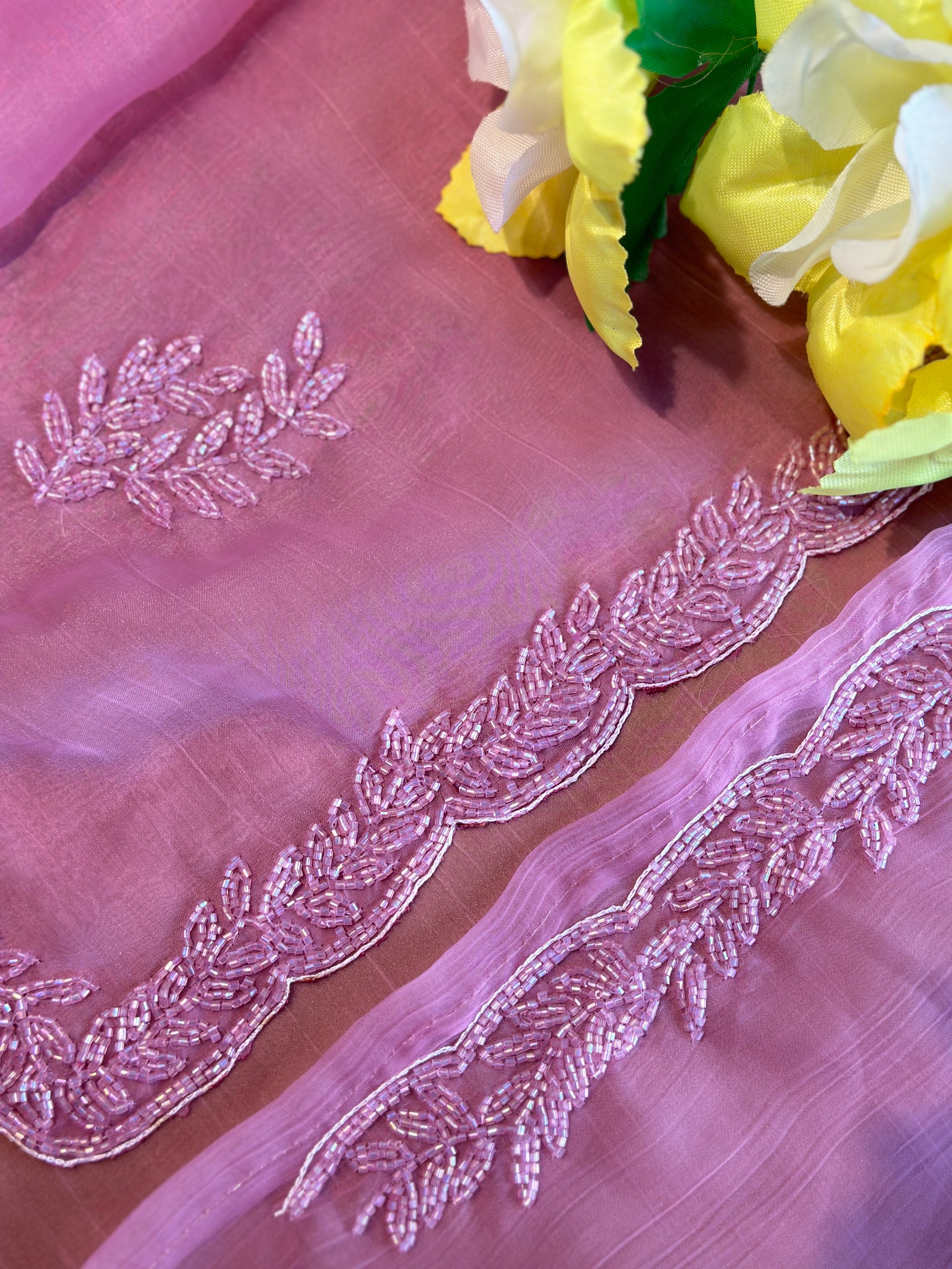 CHIFFON SAREE WITH CUT WORK DETAILING
