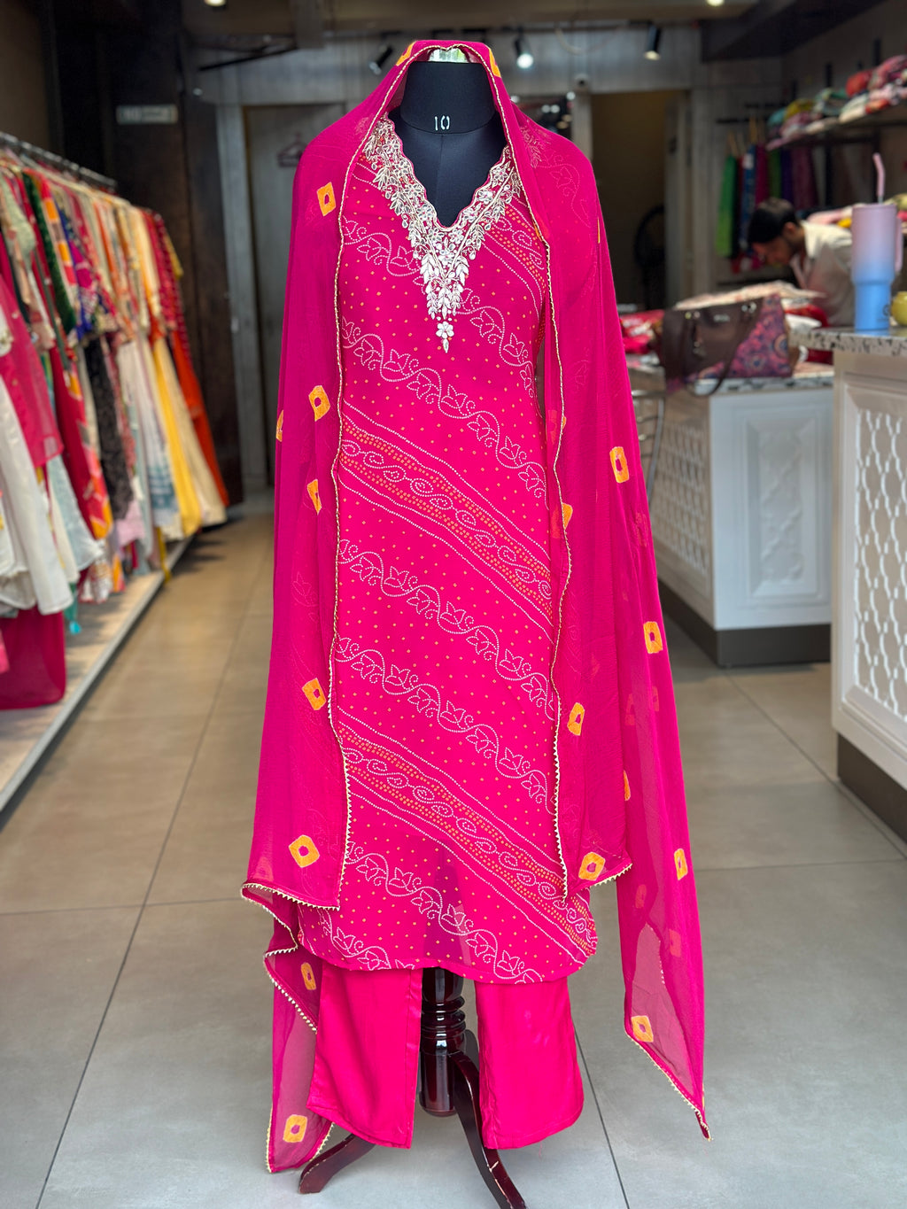 ZARDOSI HANDWORK BHANDEJ SUIT SET