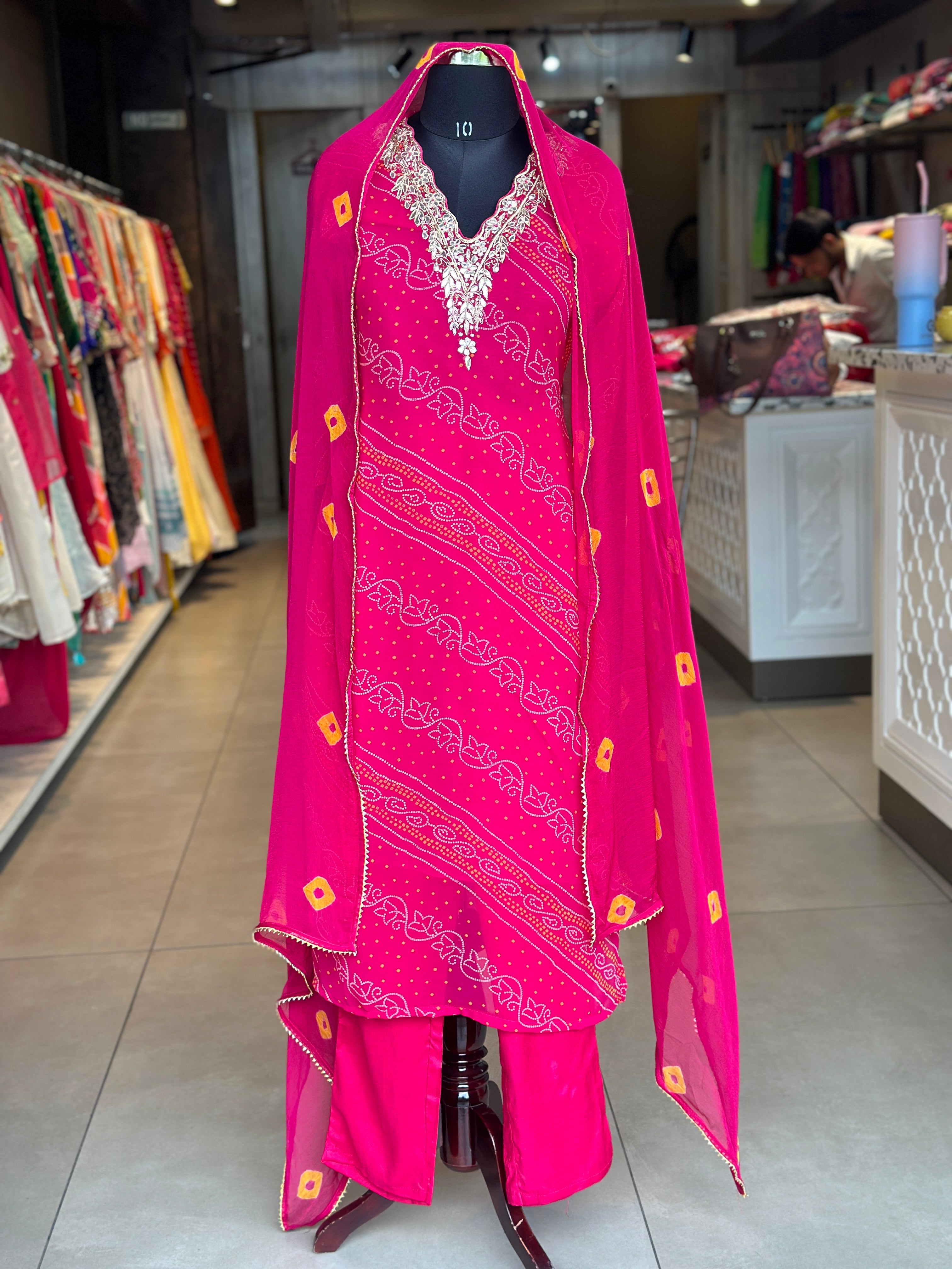 ZARDOSI HANDWORK BHANDEJ SUIT SET