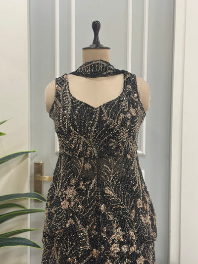 Royal Black Heavy Handwork Occasion Wear Indo-western Set