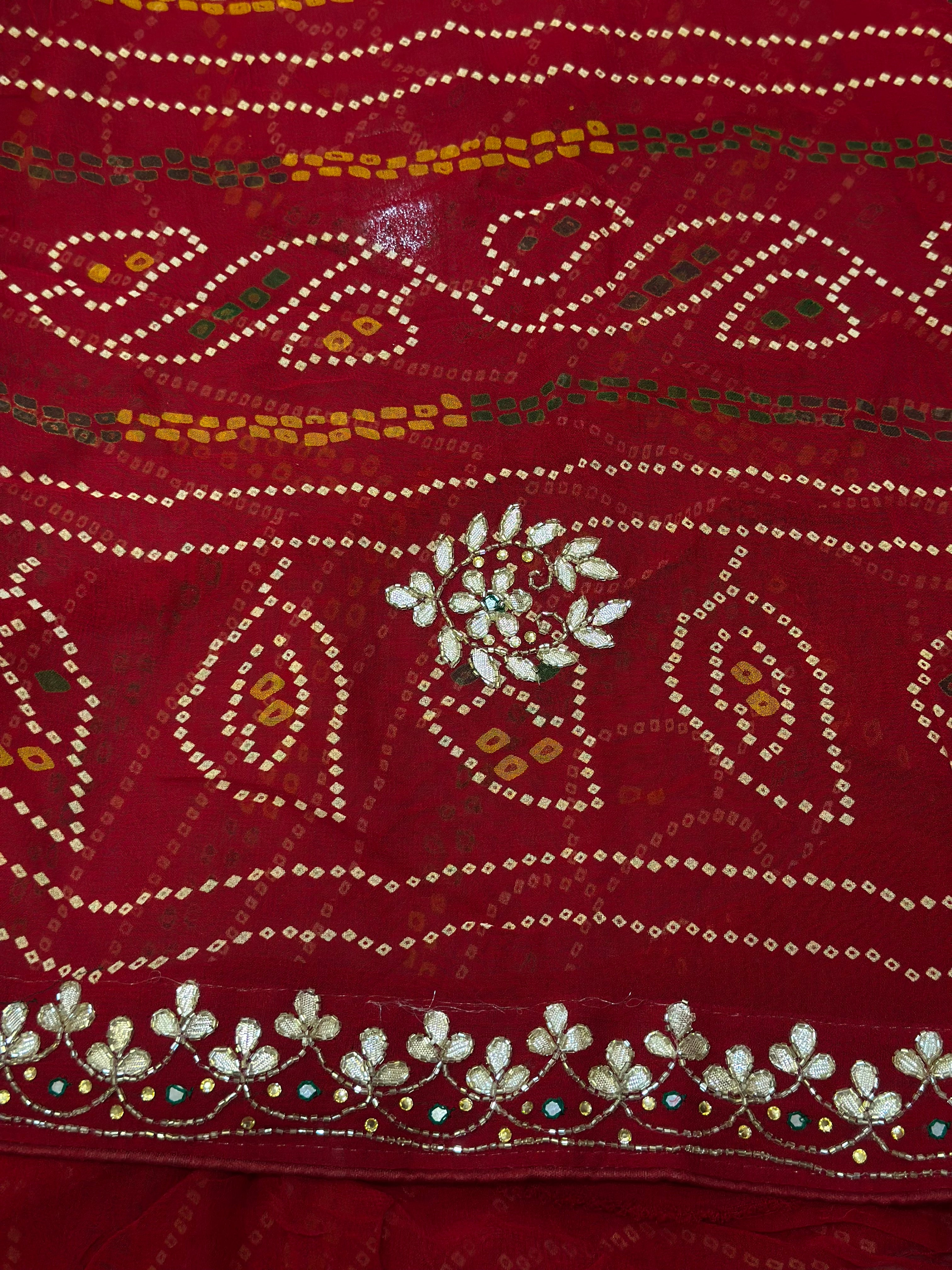 🌹✨Rani Bandhej Saree With Floral Gota Patti Handwork ✨🌹