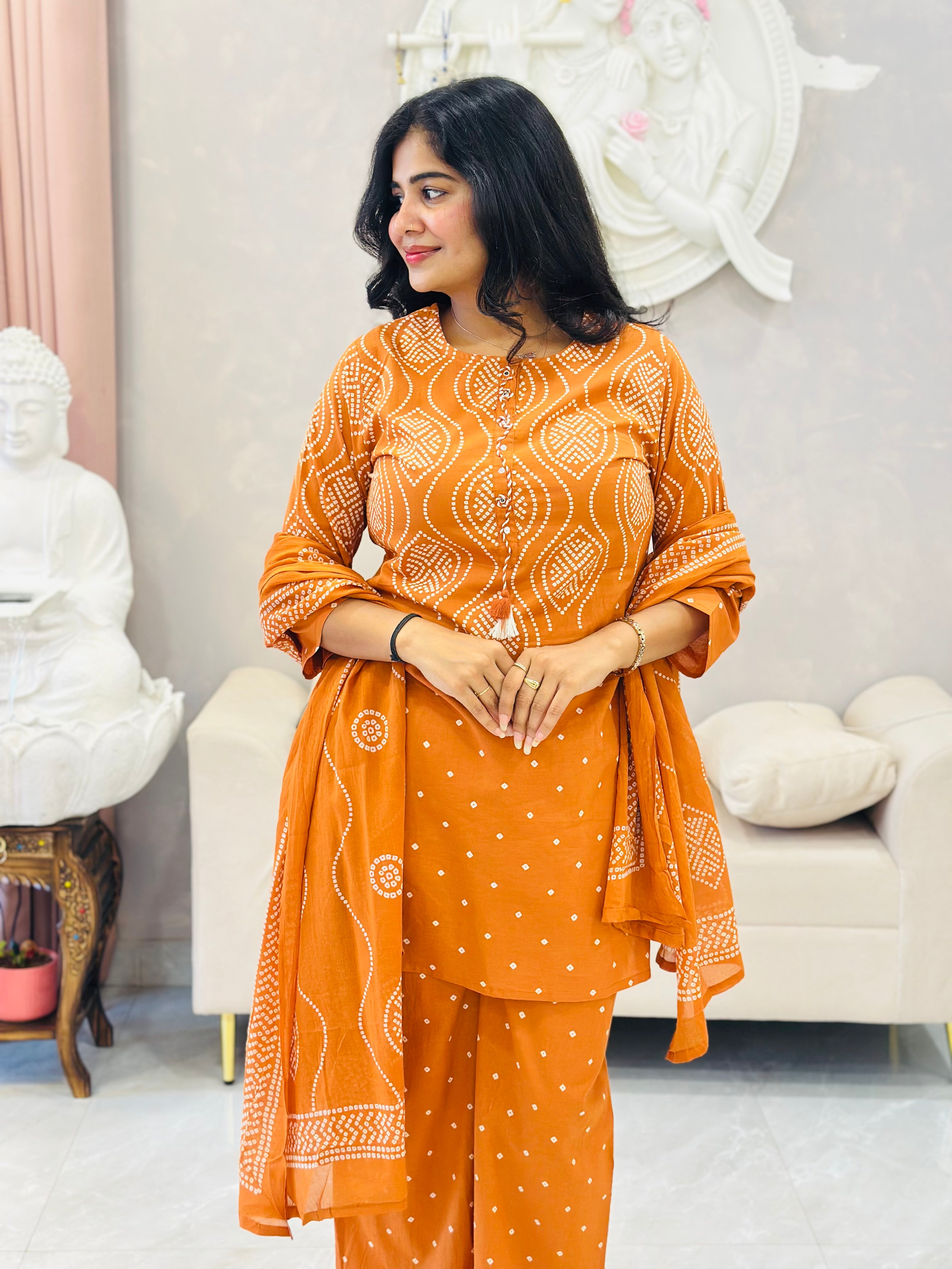 Traditional Bandhej Print Farshi Kurta Set