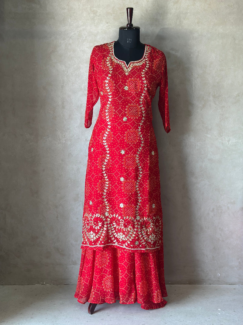 Bhandej Kurta Set With Flared Plazo In Plus Size