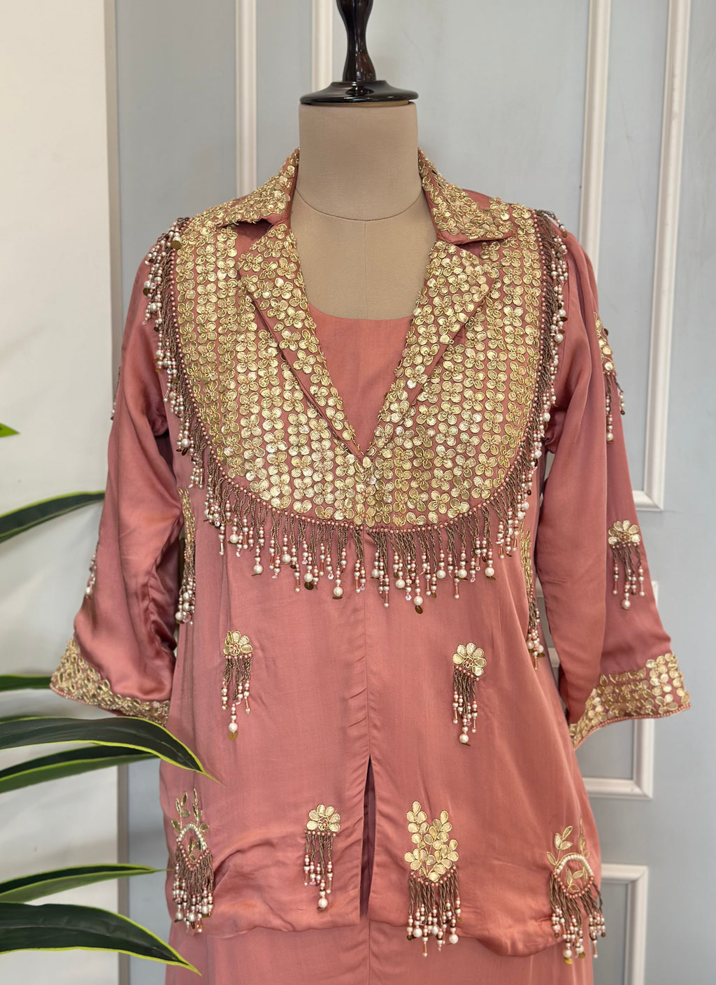 Designer Tassel Work Jacket Palazzo Set