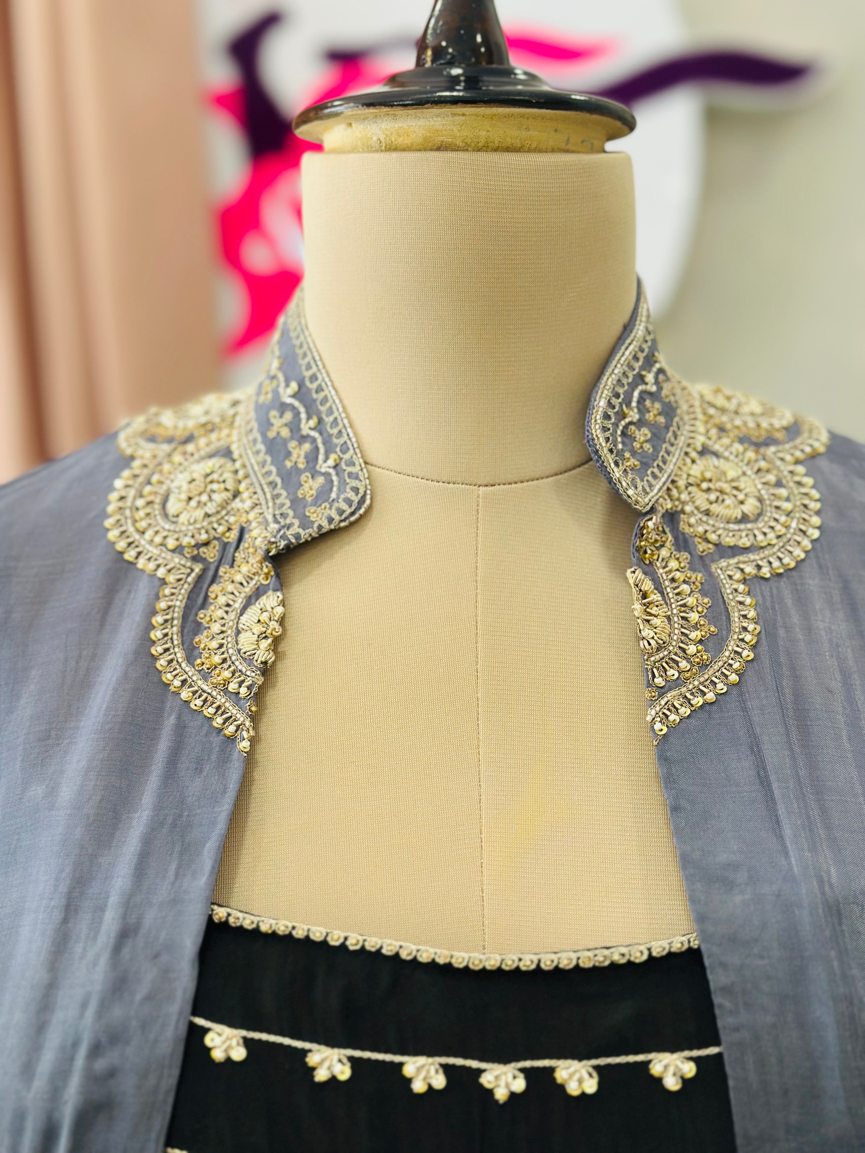 Black Handworked Three-Piece Indo-Western Set