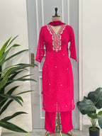 🌸Elegant Leheriya Handwork Kurta Pant Dupatta Set🌸
