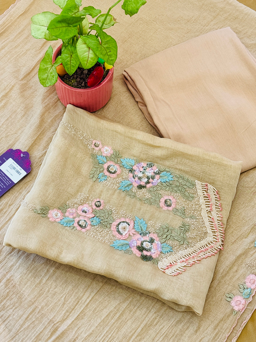 Designer Floral Threadwork Dress Material