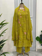 Premium mul Chanderi handwork three piece suit set