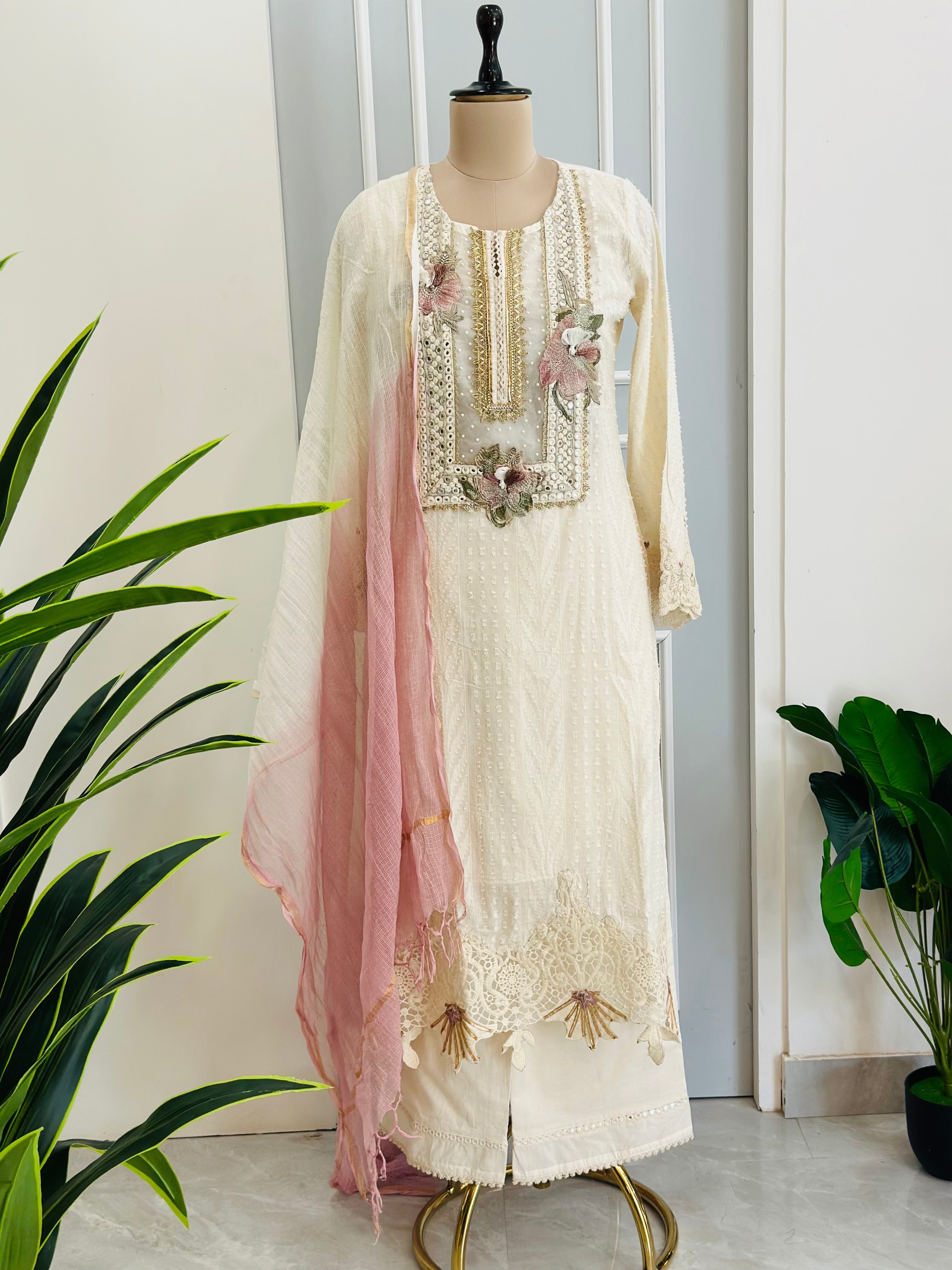 Premium Cotton Designer  hand Embroidered Suit Set
