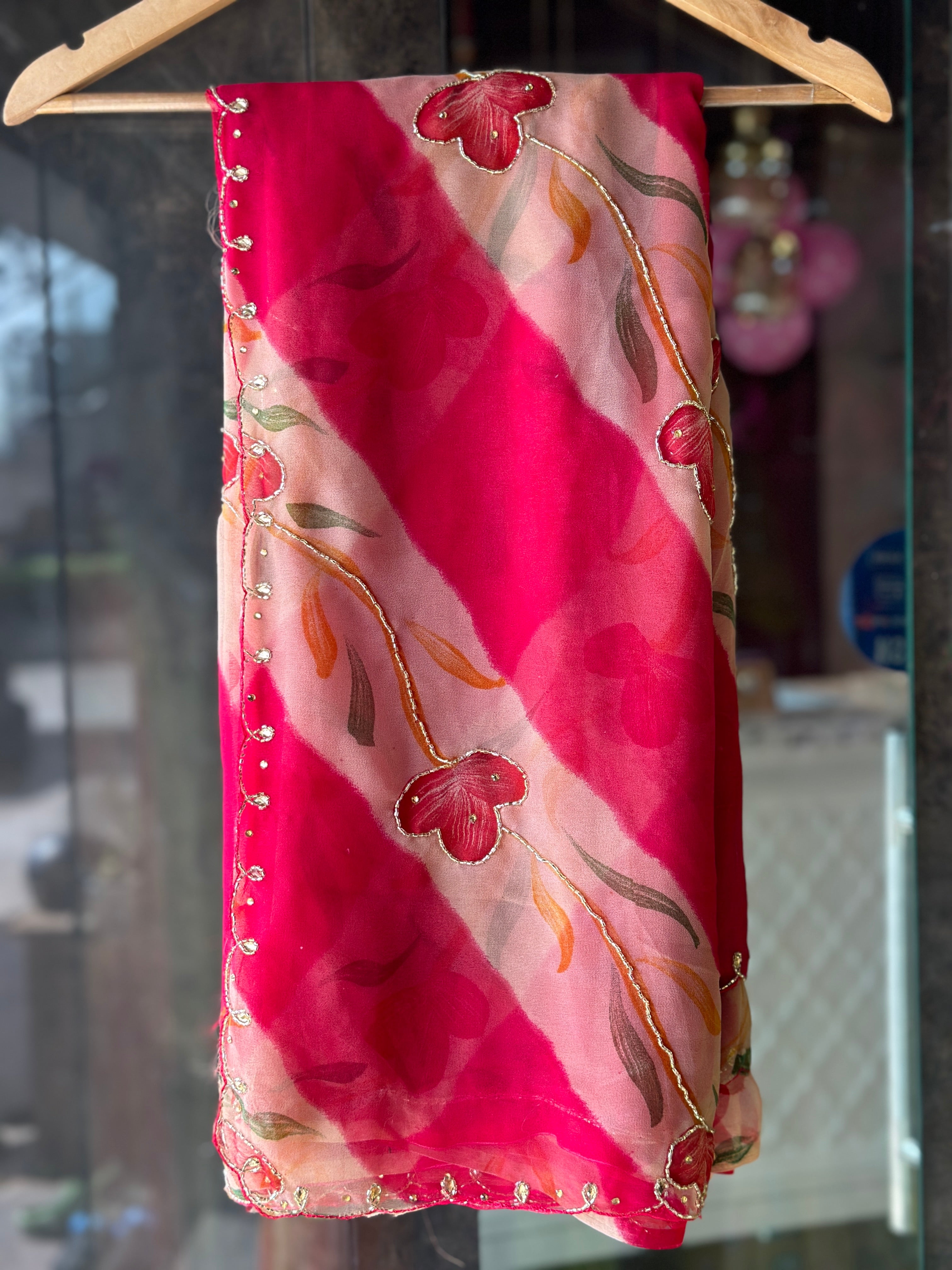 FLORAL PRINT HANDWORK SAREE