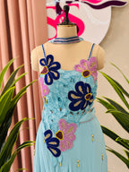 Designer Floral Work Top with Flared Palazzo Set