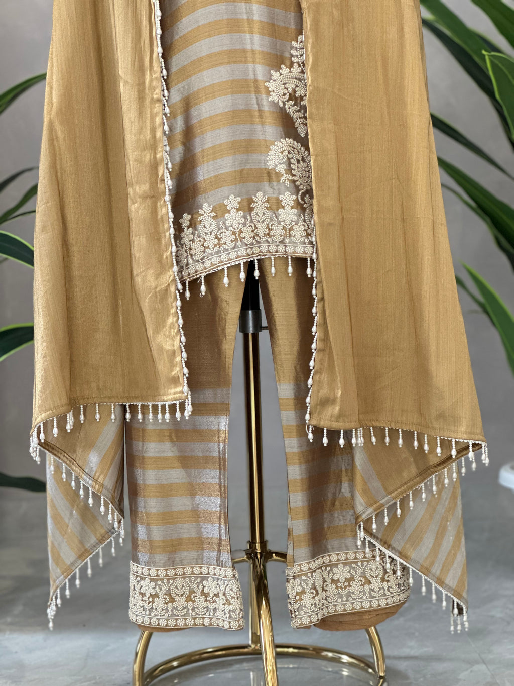 Trendy Farshi Suit Set With Beautiful Pearls Handwork