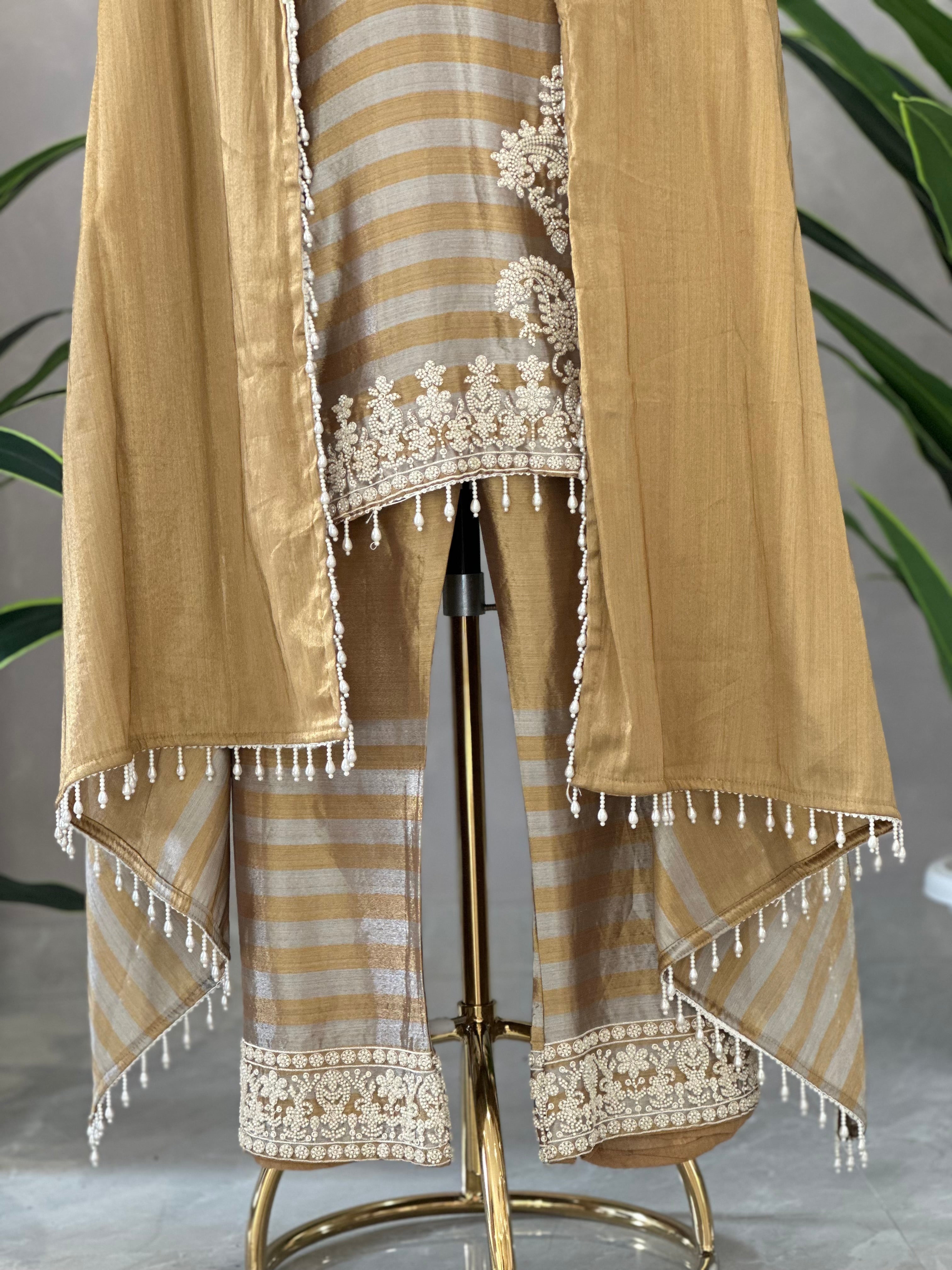 Trendy Farshi Suit Set With Beautiful Pearls Handwork