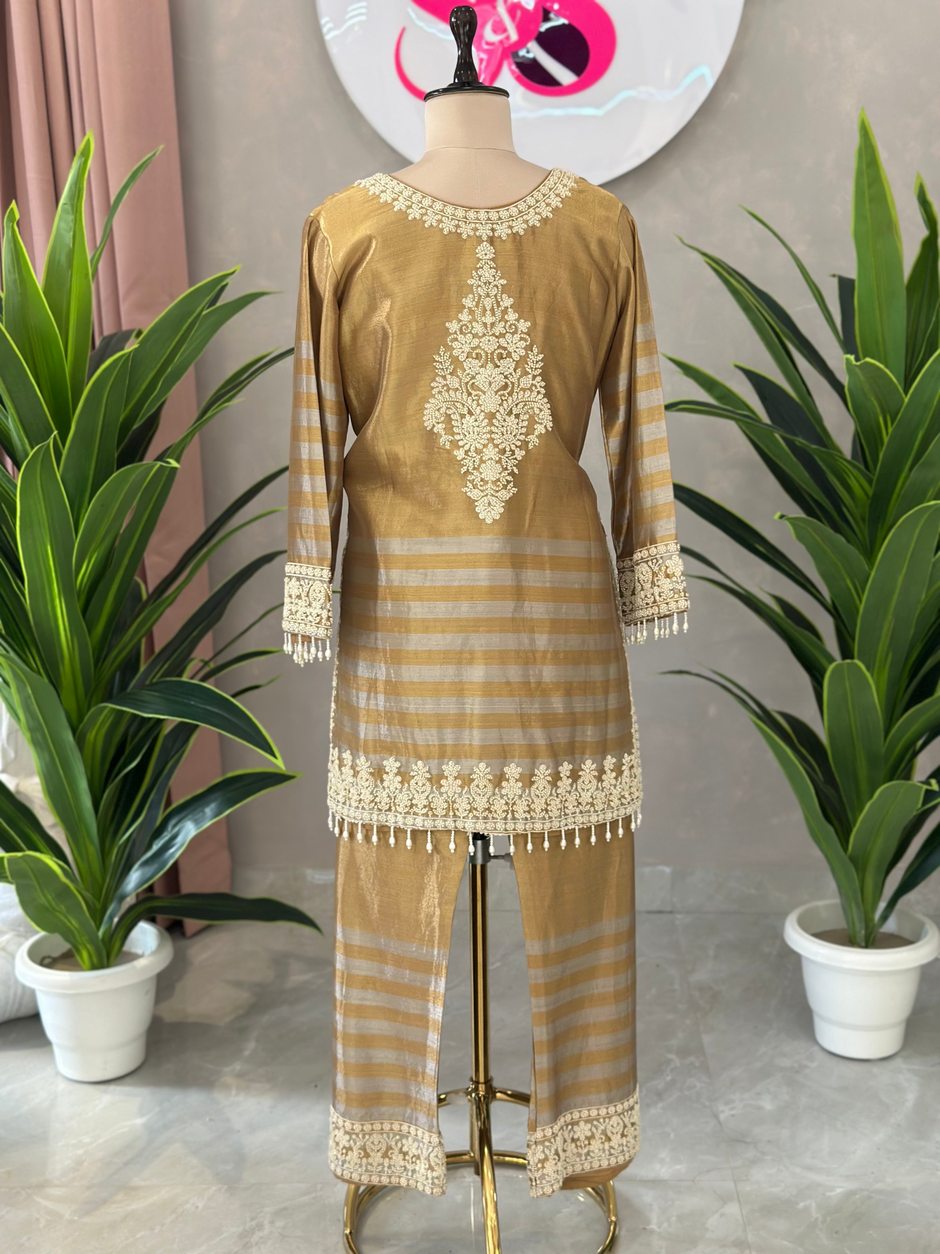 Trendy Farshi Suit Set With Beautiful Pearls Handwork