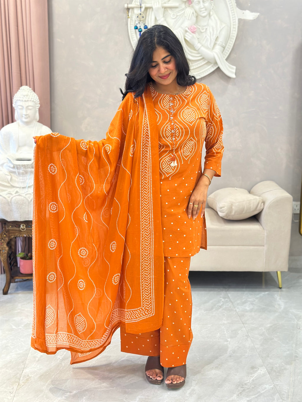 Traditional Bandhej Print Farshi Kurta Set