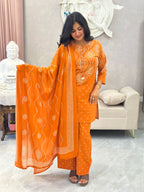 Traditional Bandhej Print Farshi Kurta Set