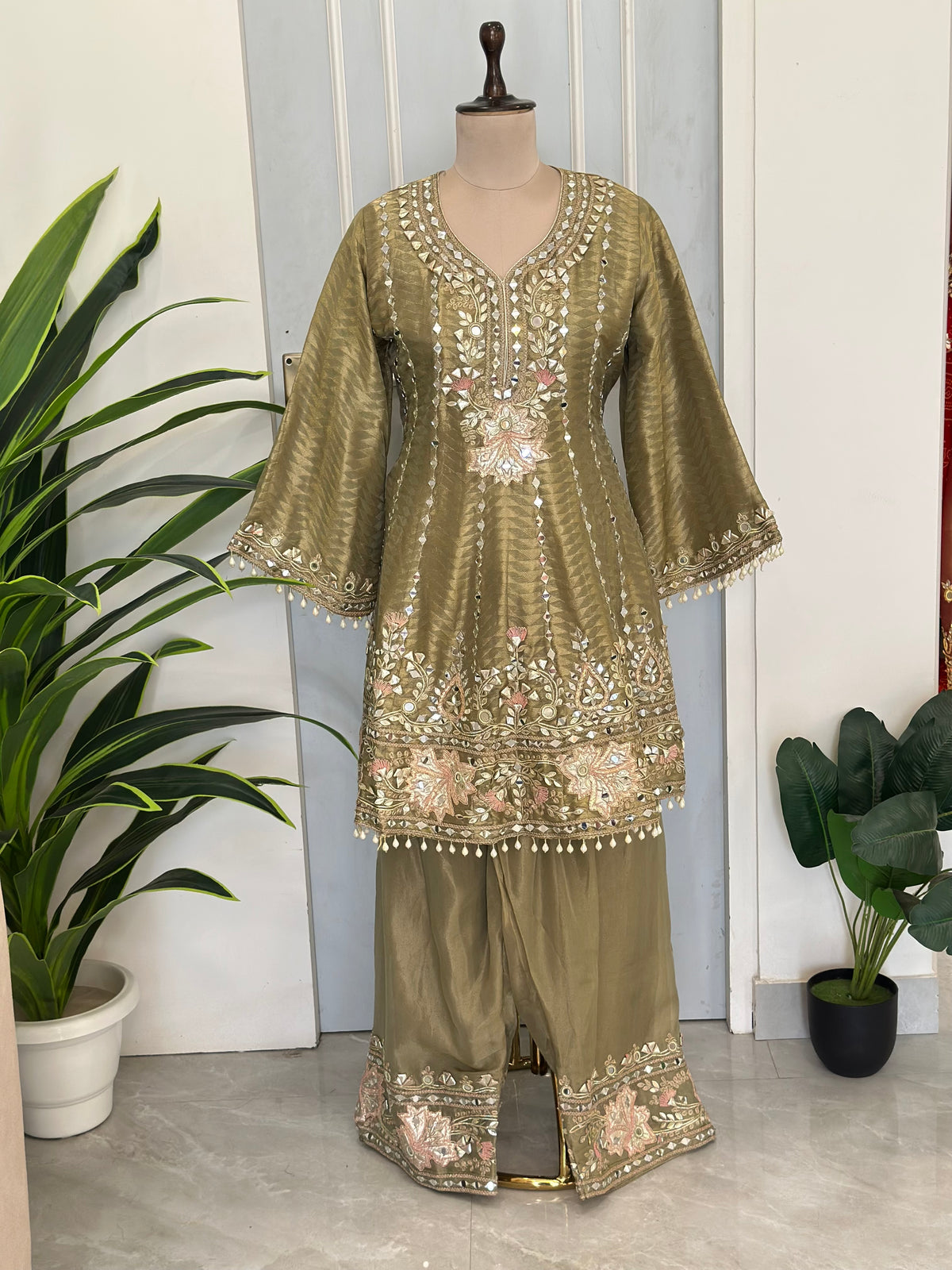 Premium Mirror Handwork Kurta Pant Dupatta Set