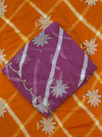 Traditional Leheriya Saree with Floral Handwork Detailing