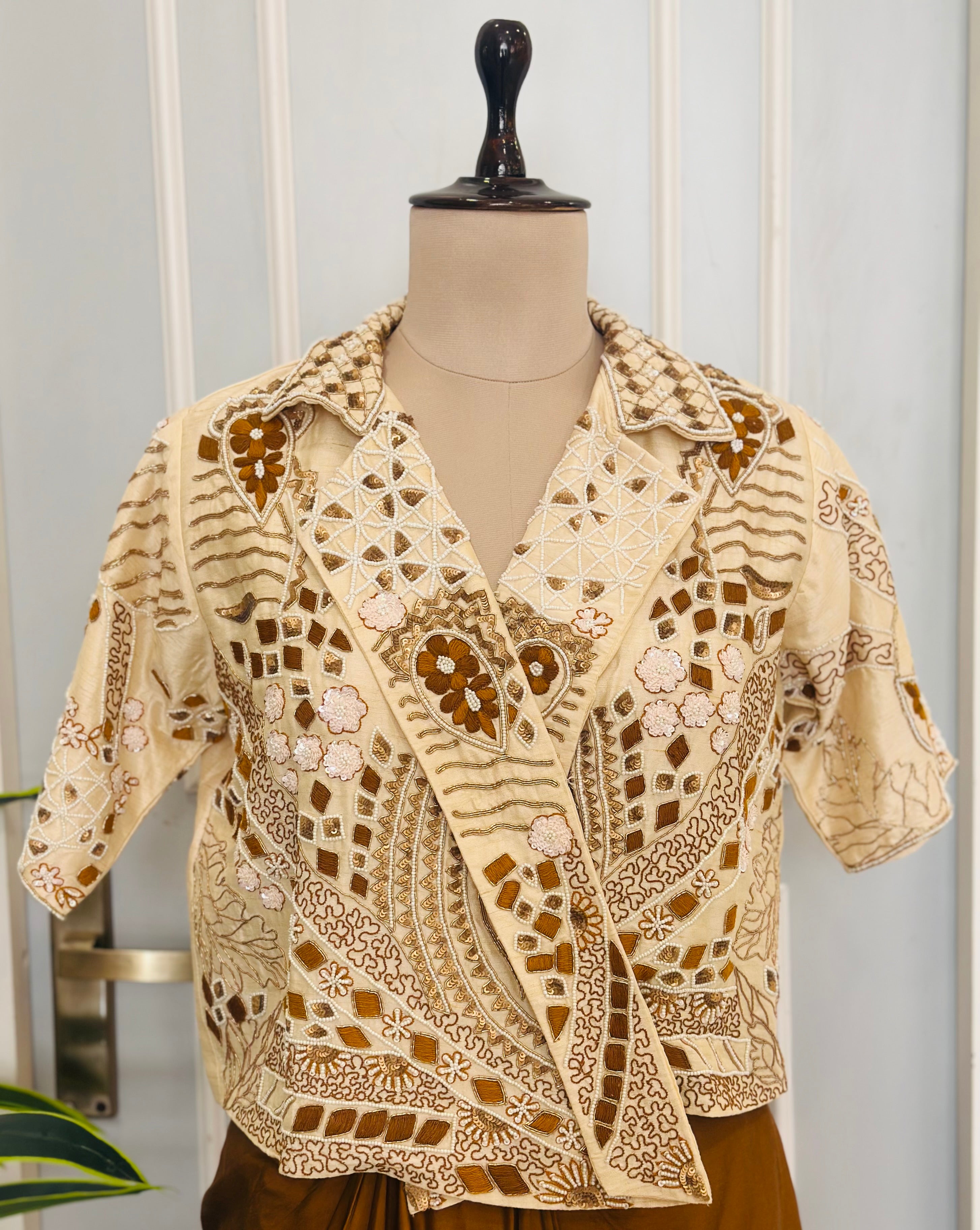 Designer Ivory Jacket with Draped Dhoti