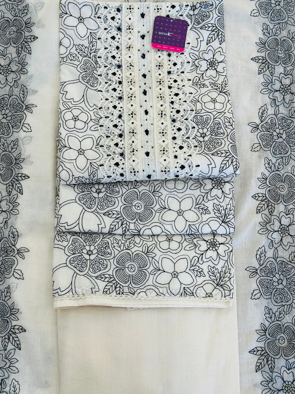 Classic Contrast Embroidered Unstitched Suit