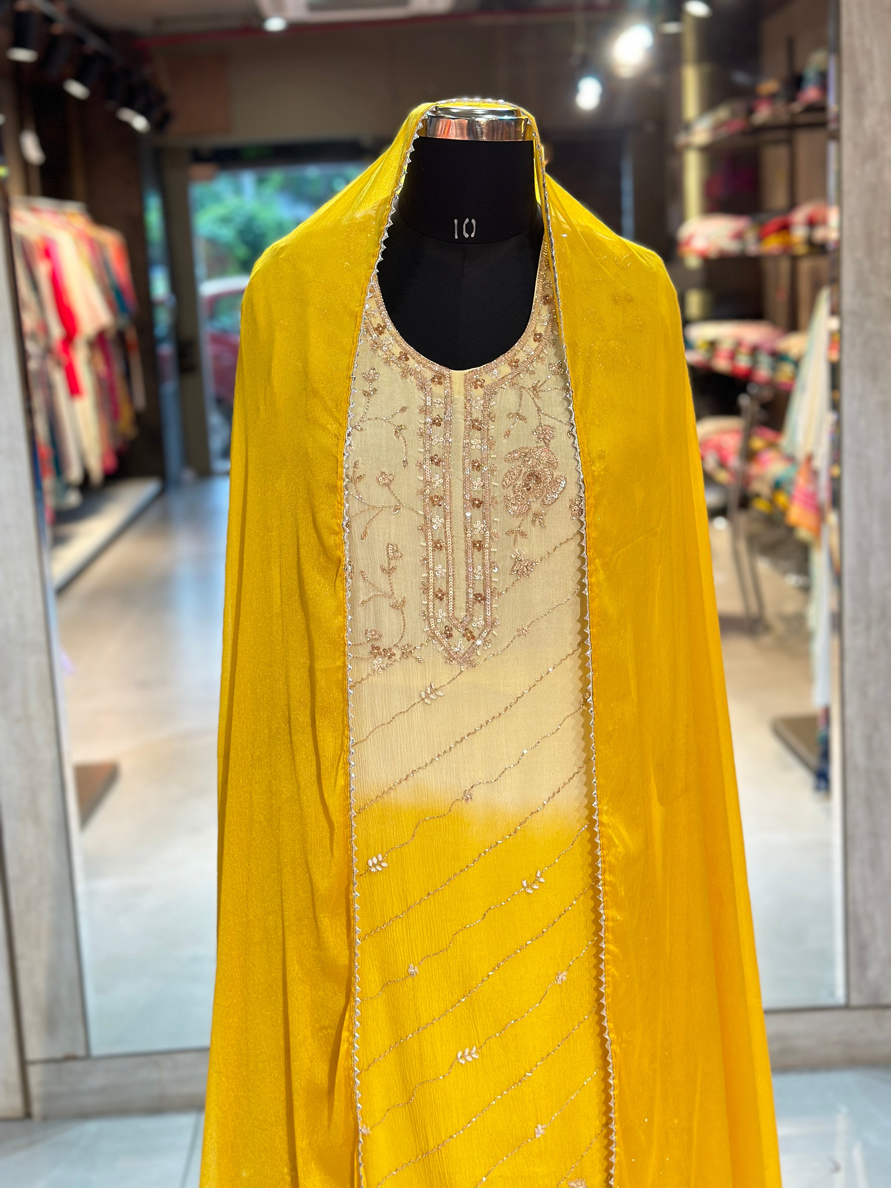 PURE CHINON HANDWORK STRAIGHT SUIT