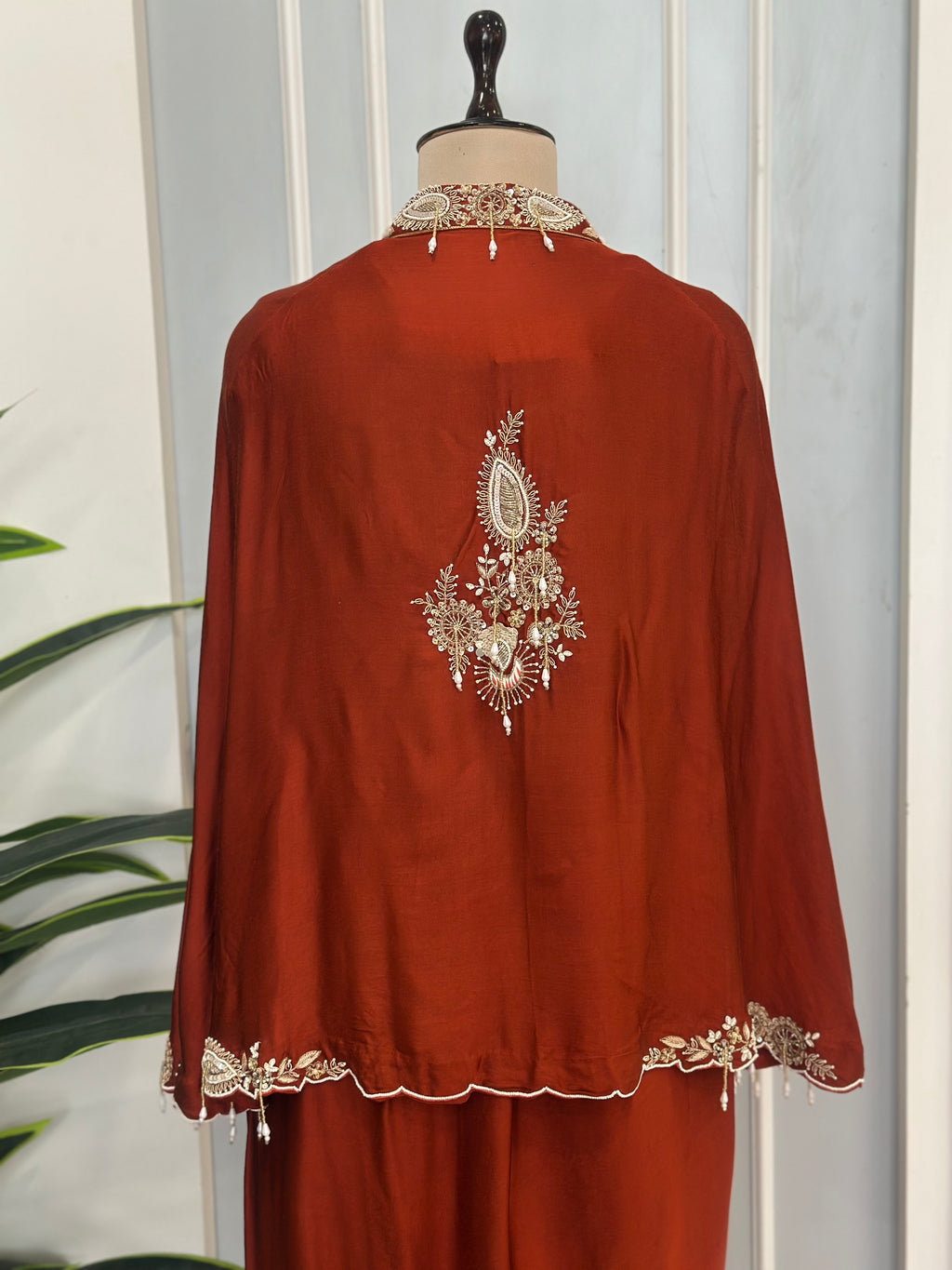 Rust Royale Handwork Cape & Drape Skirt Set
