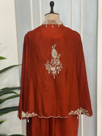 Rust Royale Handwork Cape & Drape Skirt Set