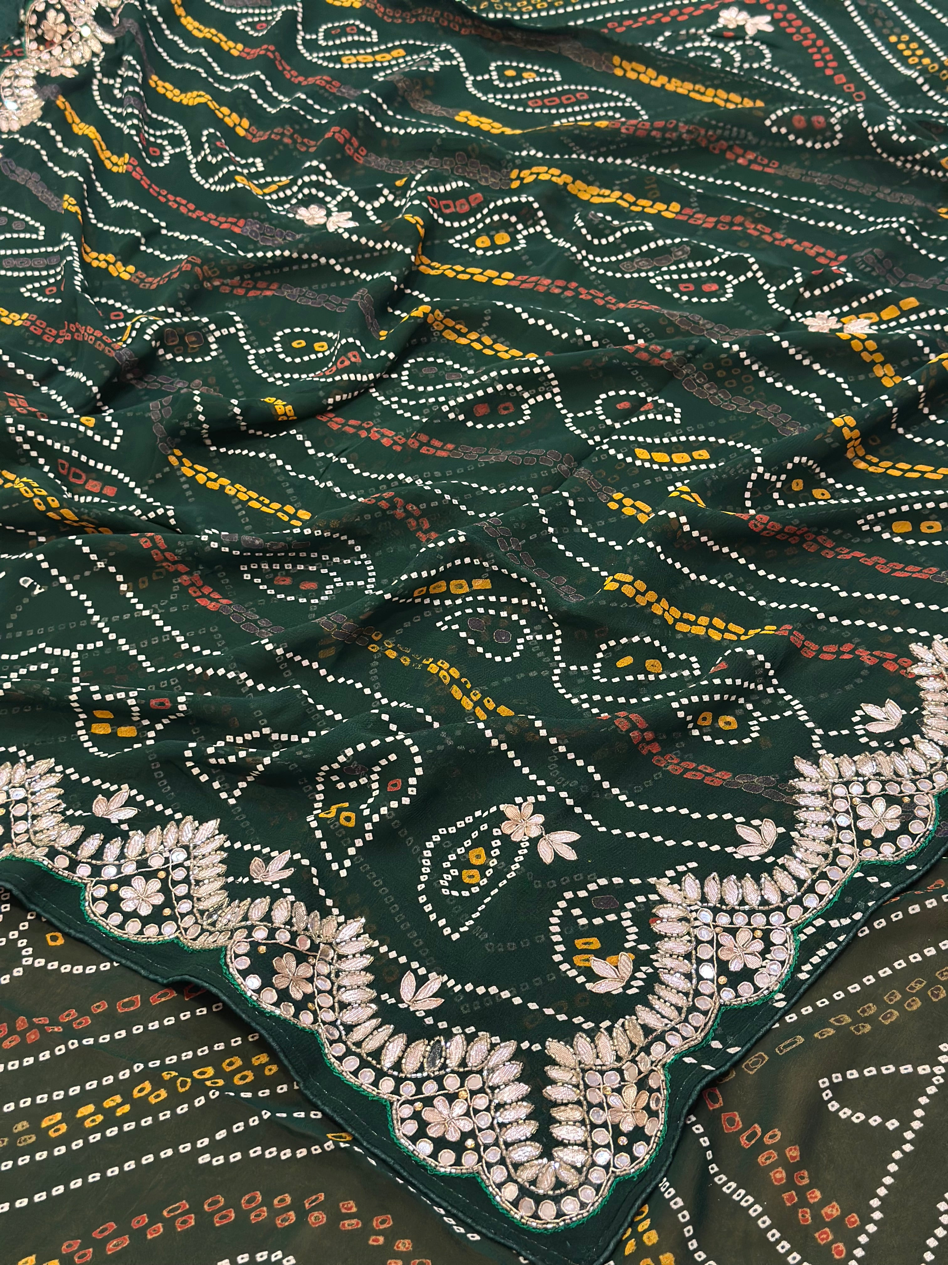 👑 Rajwadi Bandhej Saree with Gotapatti Detailing👑