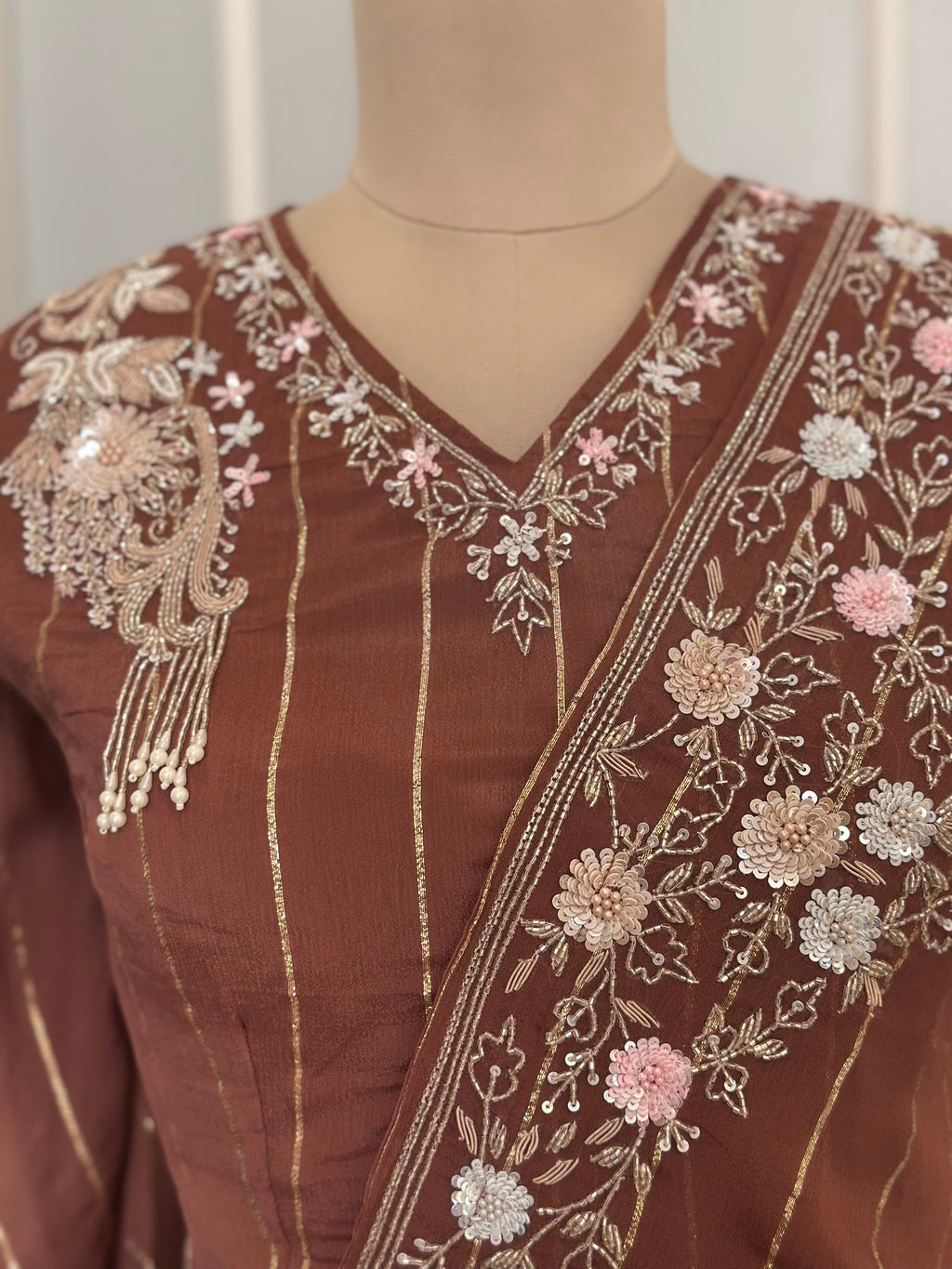 Floral Handwork Top & Flared Skirt Set