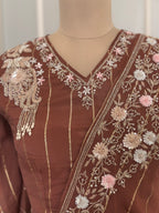 Floral Handwork Top & Flared Skirt Set
