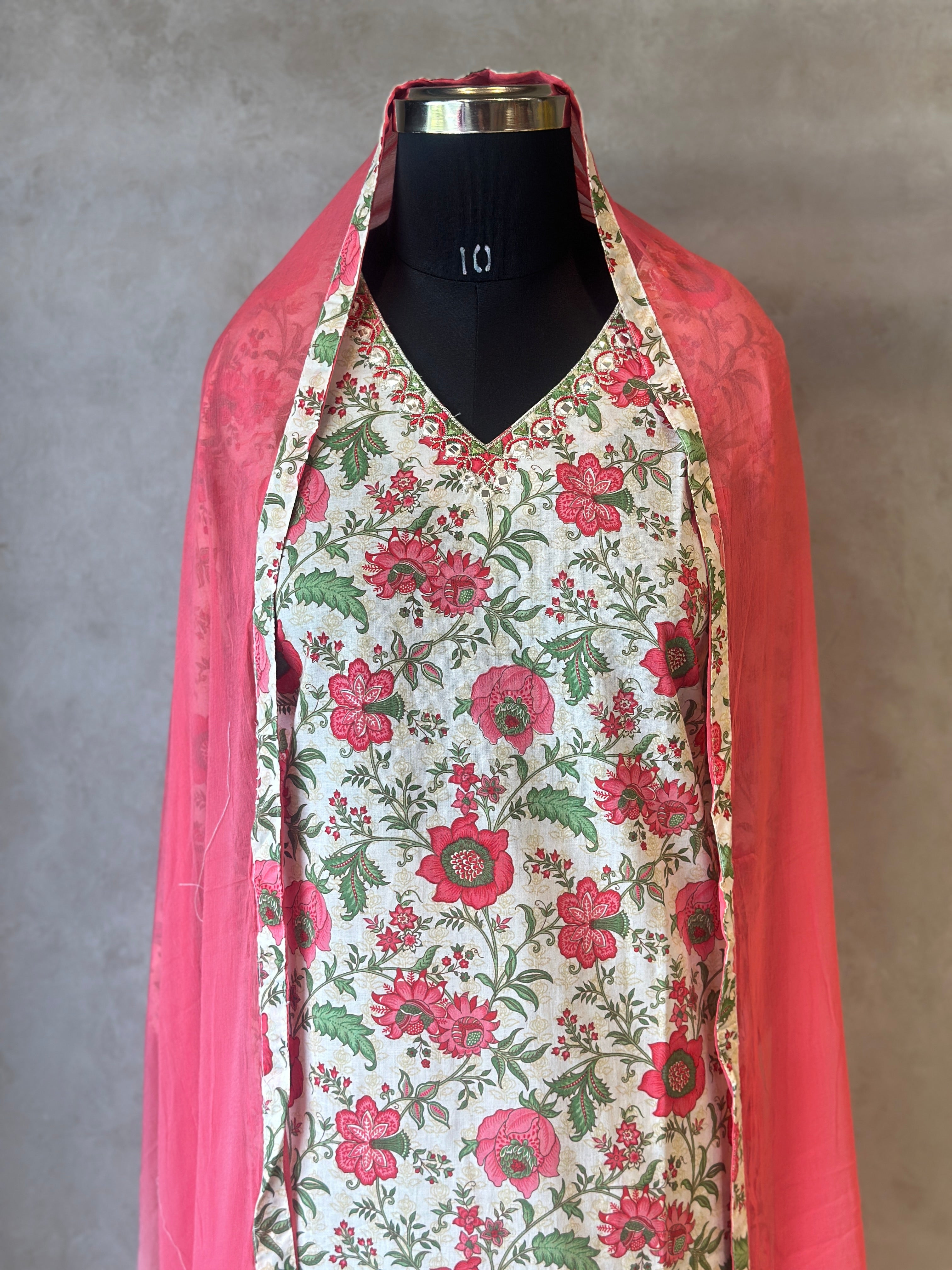 FLORAL THREE PIECE COTTON SUIT SET