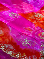 💐 Chiffon Bhandej Handwork Saree💐