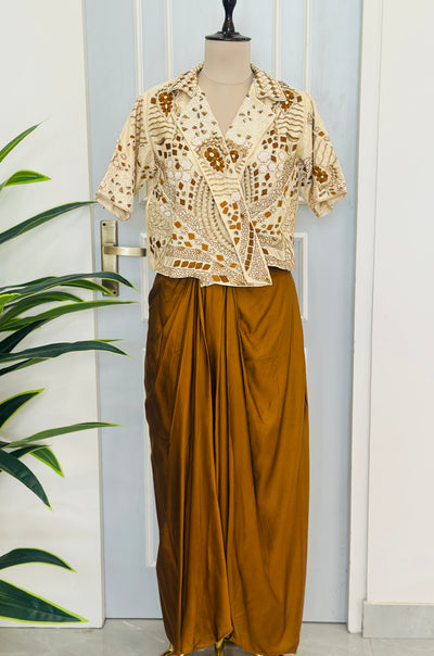 Designer Ivory Jacket with Draped Dhoti