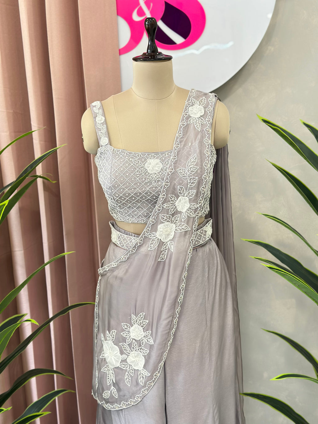 Elegant Draped Style Co-ord Set With Handwork Blouse