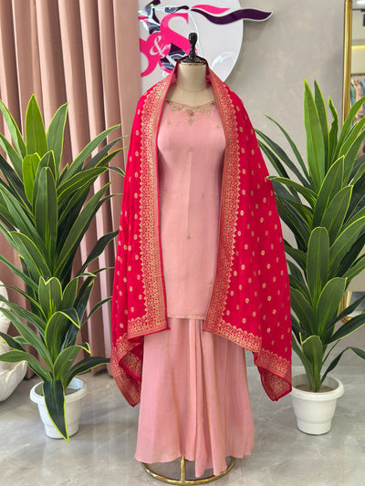 Graceful Plazo Set with Intricate Handwork & Banarasi Dupatta
