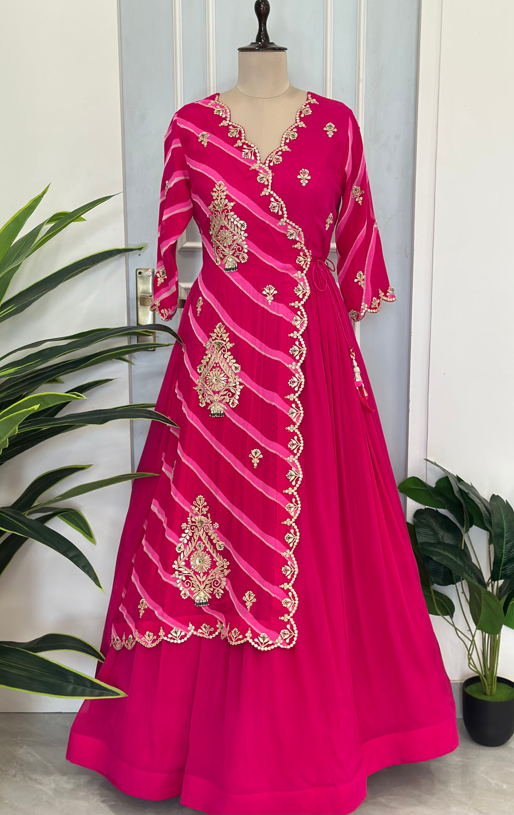 Traditional Leheriya Handcrafted Anarkali Gown