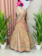 Elegant Peach Gold Designer Lehenga with Handwork Blouse