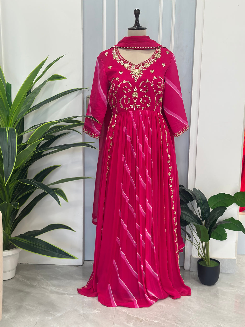 Elegant Leheriya Anarkali with Dupatta