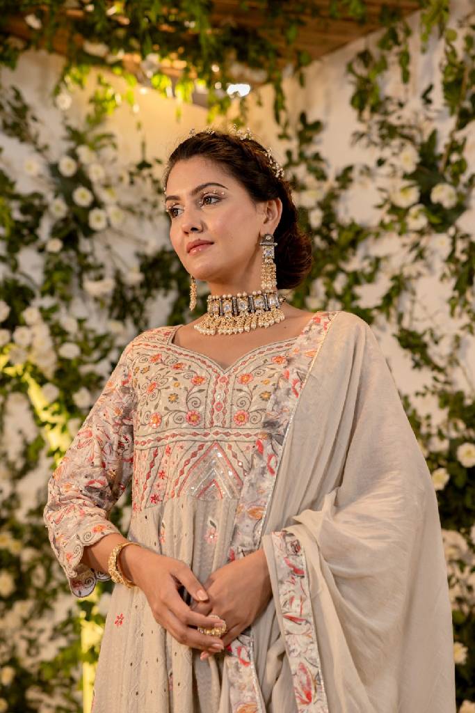 Schiffli Anarkali Suit Set