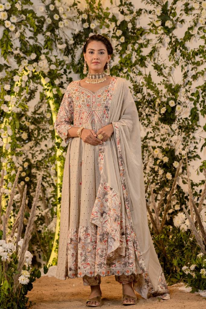 Schiffli Anarkali Suit Set