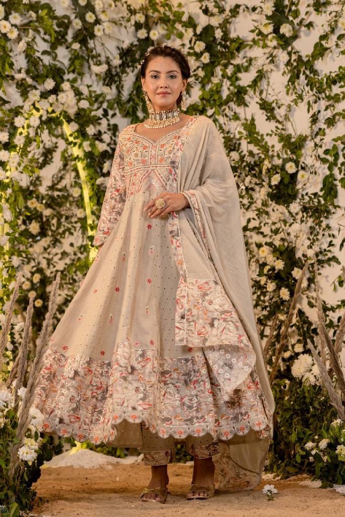 Schiffli Anarkali Suit Set