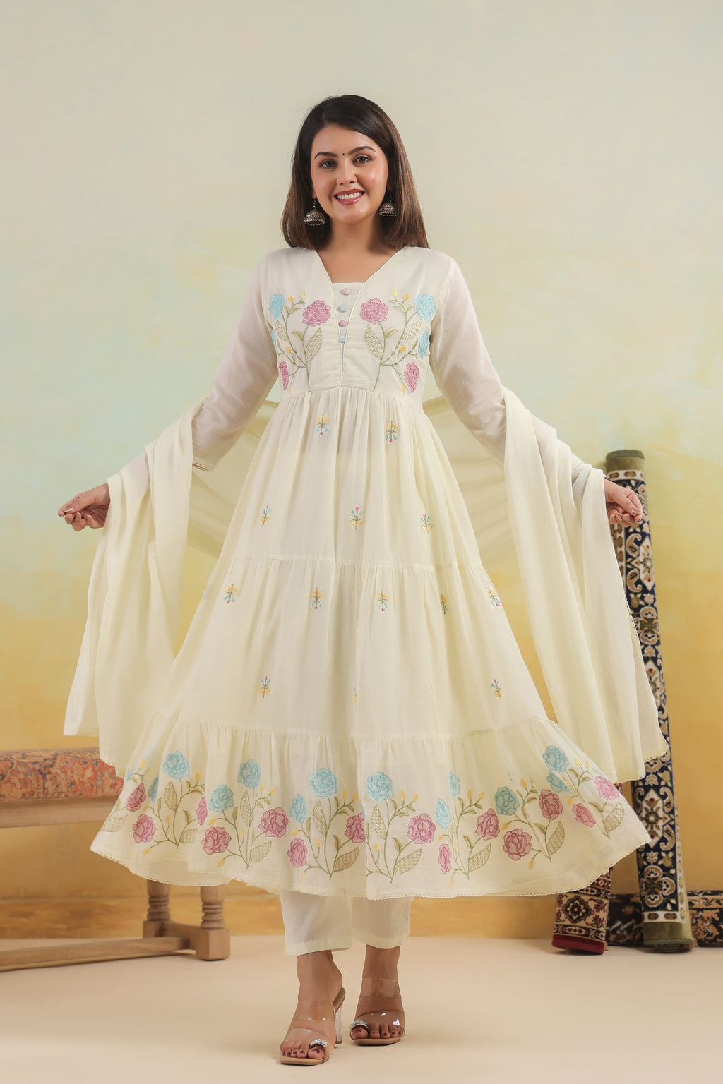 BEAUTIFUL EMBROIDERED MUL ANARKALI SUIT SET