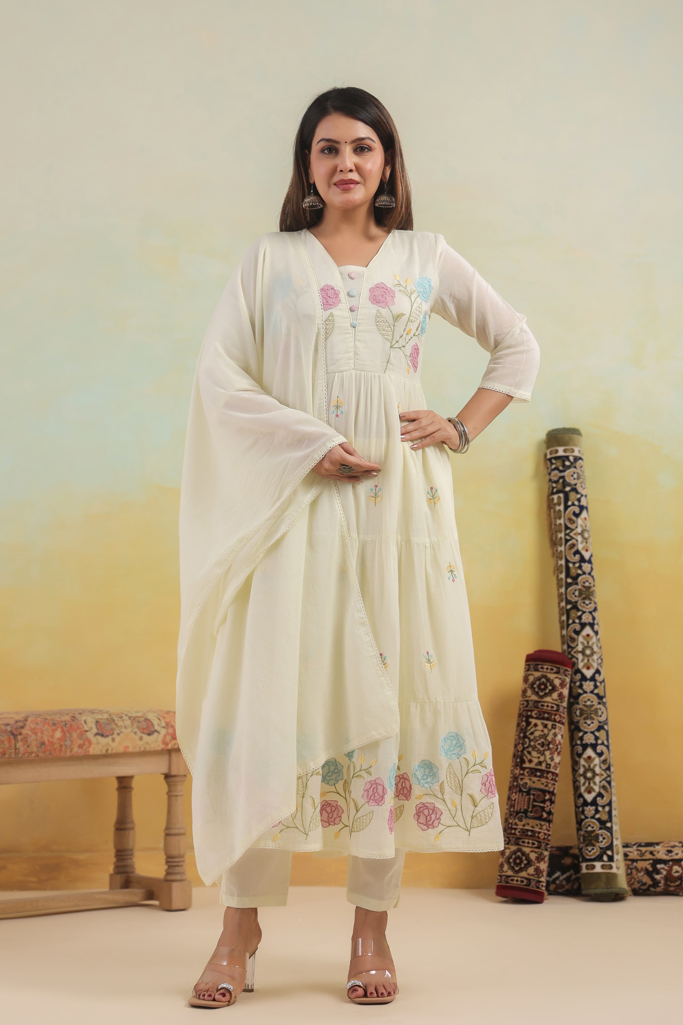 BEAUTIFUL EMBROIDERED MUL ANARKALI SUIT SET