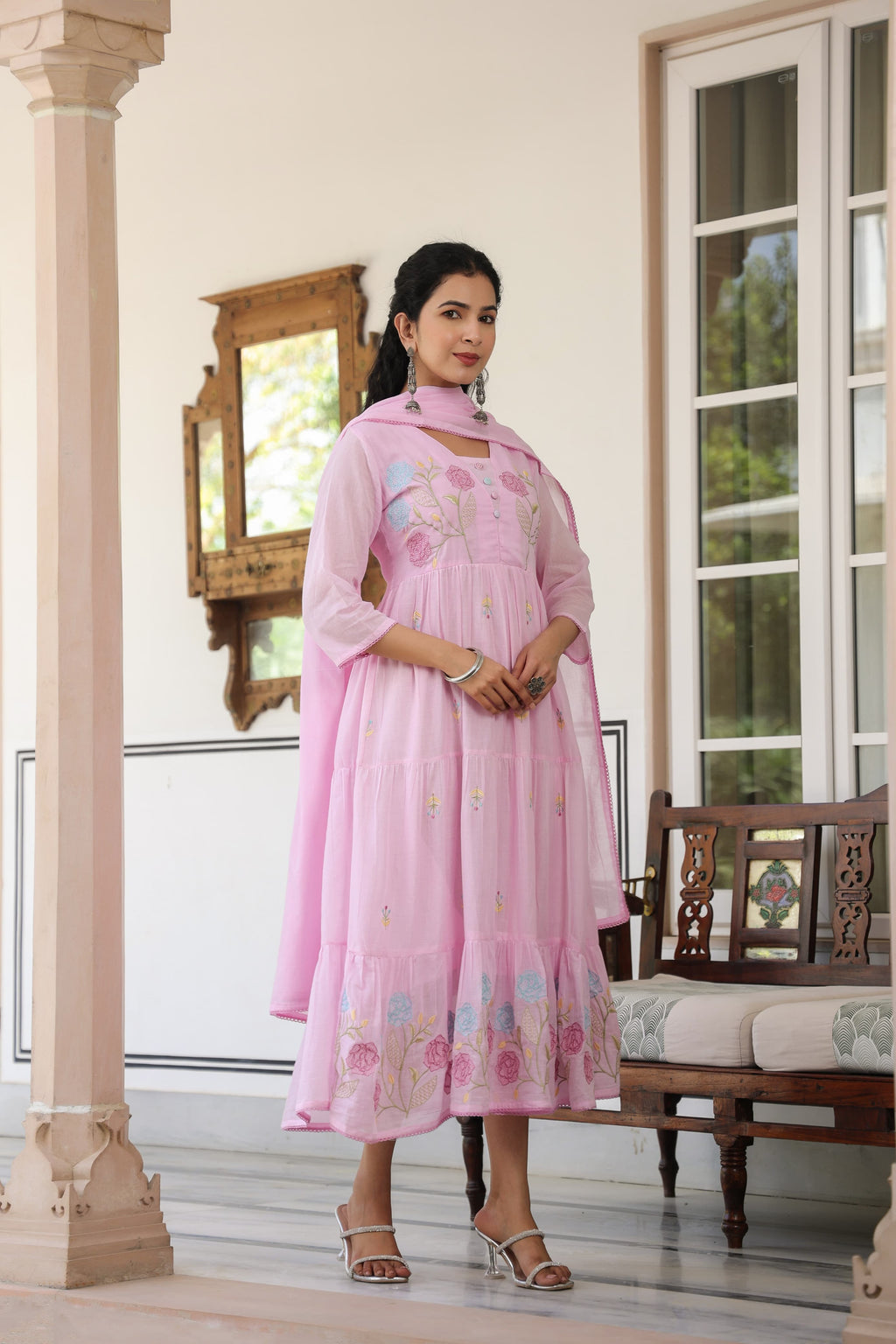 BEAUTIFUL EMBROIDERED MUL ANARKALI SUIT SET