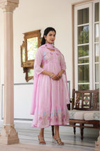 BEAUTIFUL EMBROIDERED MUL ANARKALI SUIT SET
