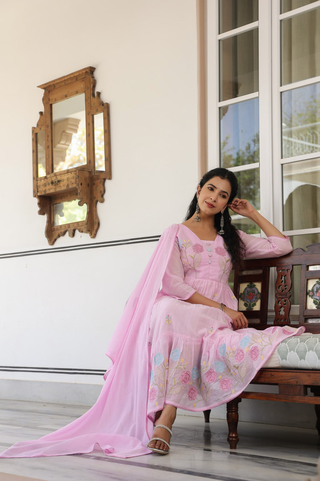 BEAUTIFUL EMBROIDERED MUL ANARKALI SUIT SET