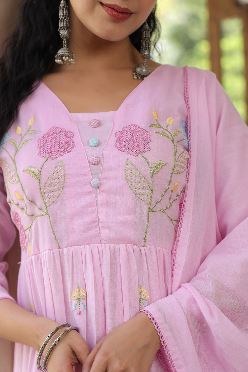 BEAUTIFUL EMBROIDERED MUL ANARKALI SUIT SET