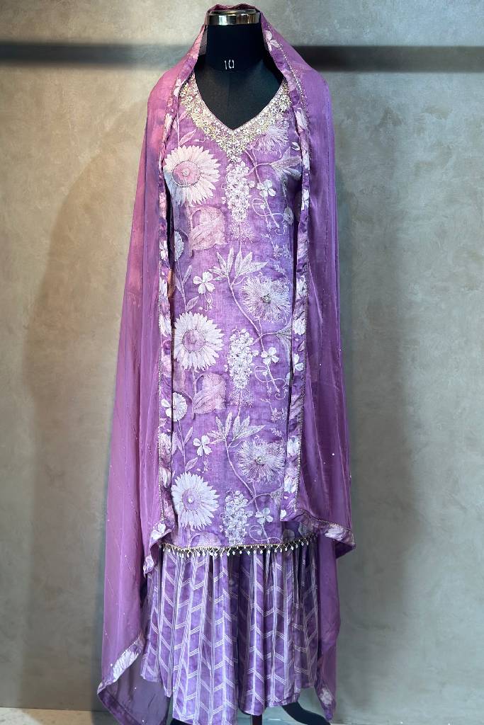 Handwork Muslin Sharara Set