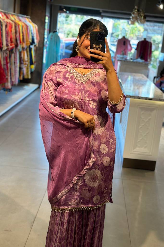 Handwork Muslin Sharara Set