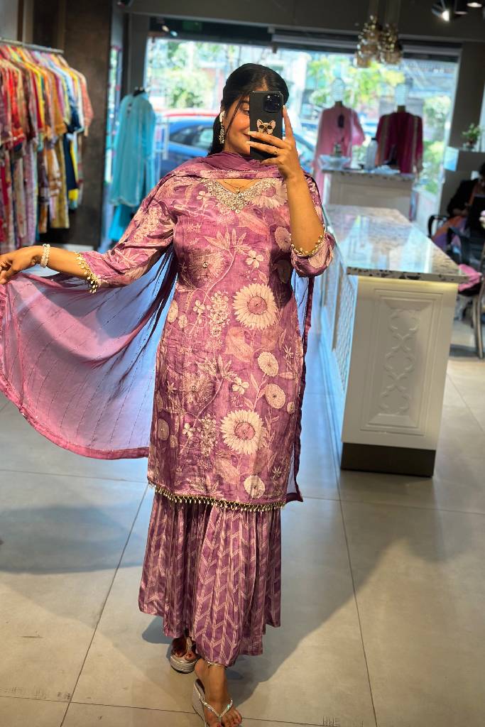 Handwork Muslin Sharara Set